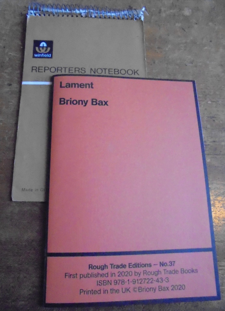 Lament pamphlet by Briony Bax, with childhood notebook